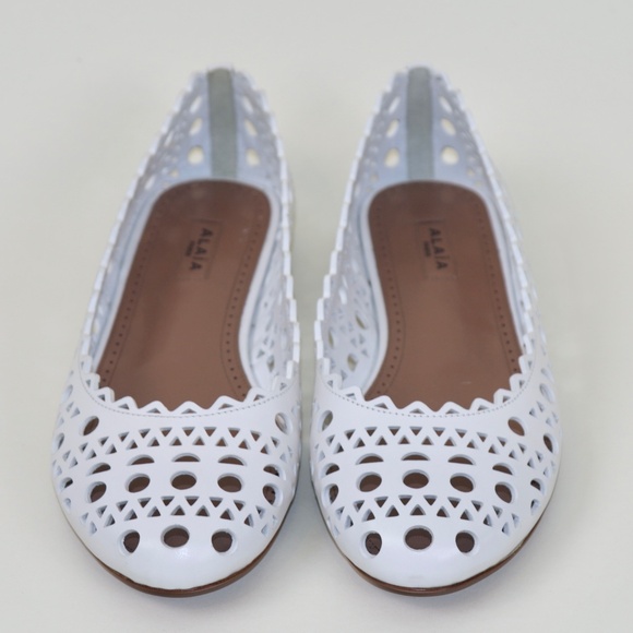 Alaia White Perforated Ballet Flats Laser Cut Geometric NIB 36 - Picture 1 of 4